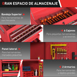 Carro de Herramientas con 6 Cajones y Cerraduras Caja de Herramientas de Acero con Ruedas para Taller Garaje Rojo