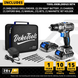 Kit Taladro Inalámbrico DEKO 20V Brushless – Mini Destornillador Eléctrico 2 Velocidades para Carpintería