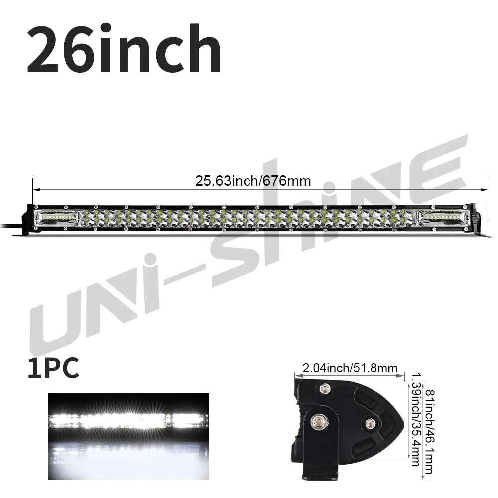 Barra LED UNISHINE 12D Slim 20-52” – Luz Off-Road 12V/24V para SUV y 4x4 con Haz Combinado Flood/Spot