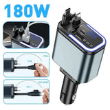 Cargador de Coche 5 en 1 con Bluetooth FM – Carga Rápida USB, Cable Retráctil, MP3 y Soporte U Disk