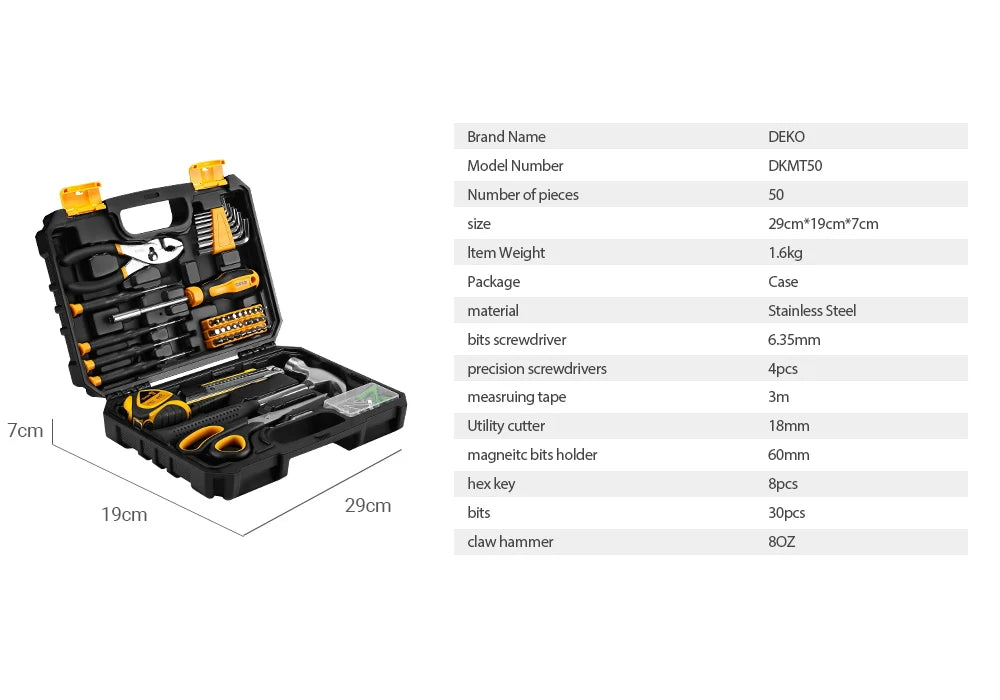 DEKO Kit de herramientas manuales de 50 piezas, material CR-V y S2 para reparación profesional de automóviles Juego de llaves de tubo de trinquete con casquillo