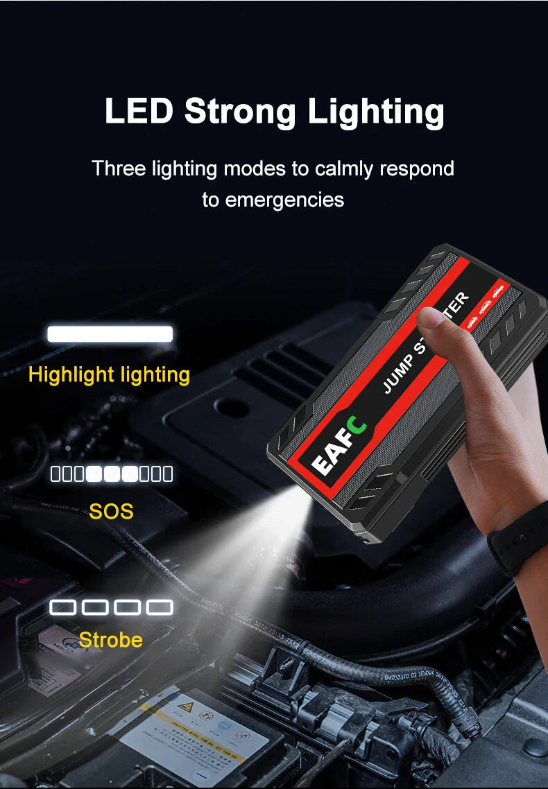 Arrancador de Batería de Coche 600A 12V con USB, Luz LED y SOS