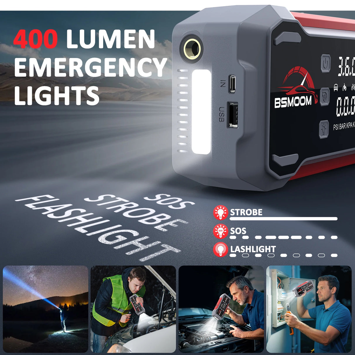 Arrancador de Coche 8000/9000A con Compresor 150 PSI – Booster Batería Portátil para Gasolina y Diésel