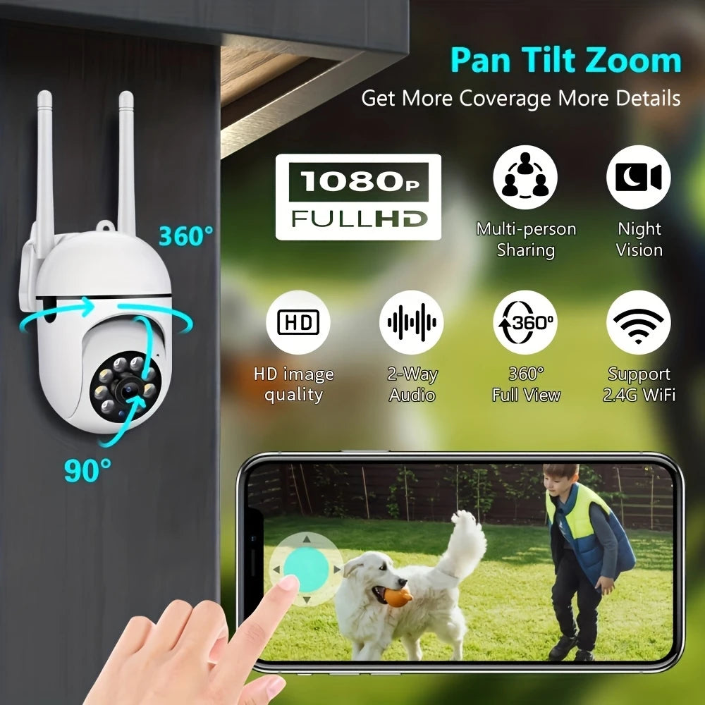 Cámara de seguridad WiFi inalámbrica 1080P HD Ease Life 2 unidades con visión nocturna en color, audio bidireccional y rotación 360° Pan/Tilt/Zoom para interior y exterior