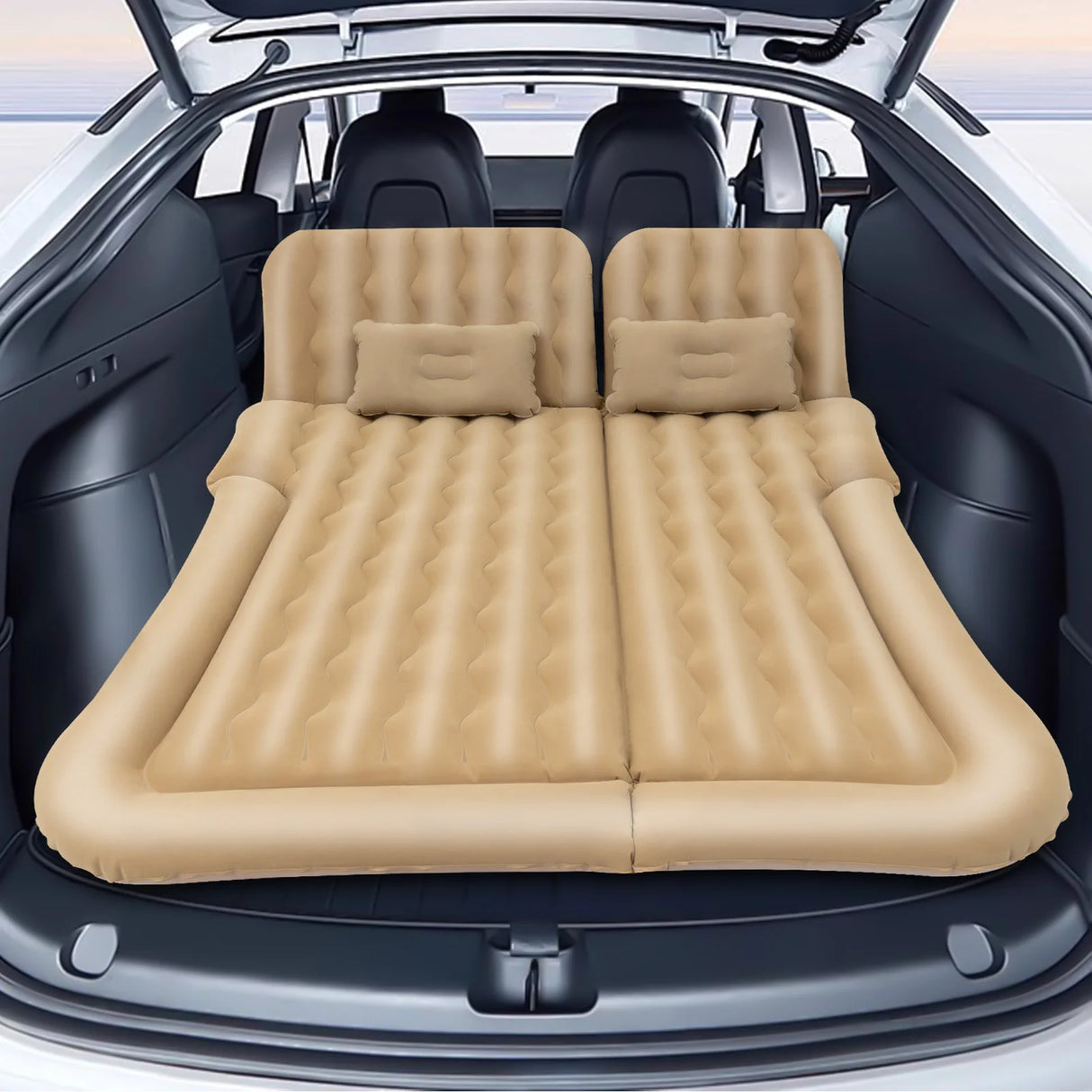 Cama Inflable para Coche con Bomba y Almohada – Colchón Hinchable Plegable Universal para Asiento Trasero, Cojín Flocado Portátil para Viajes