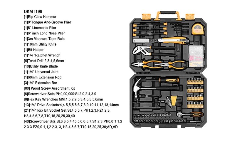 Kit de Herramientas DEKO 100 Piezas – Juego Multifuncional para Carpintería y Bricolaje