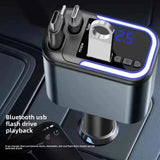 Cargador de Coche 5 en 1 con Bluetooth FM – Carga Rápida USB, Cable Retráctil, MP3 y Soporte U Disk