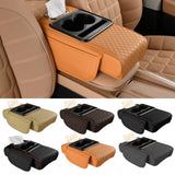 Caja Reposabrazos de Coche con Portavasos y Almacenamiento Lateral – Cojín Elevador con Soporte para Pañuelos y Cubierta Interior