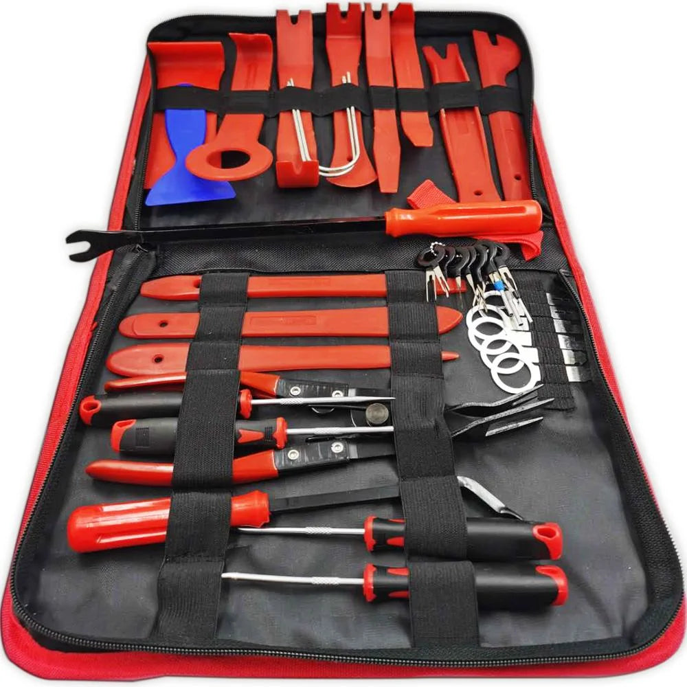 Estuche de herramientas de reparación para el automóvil, kit que incluye remache, clip, herramienta de extracción de embellecedor de panel de puerta, desmontaje de interior automático y palanca de coche