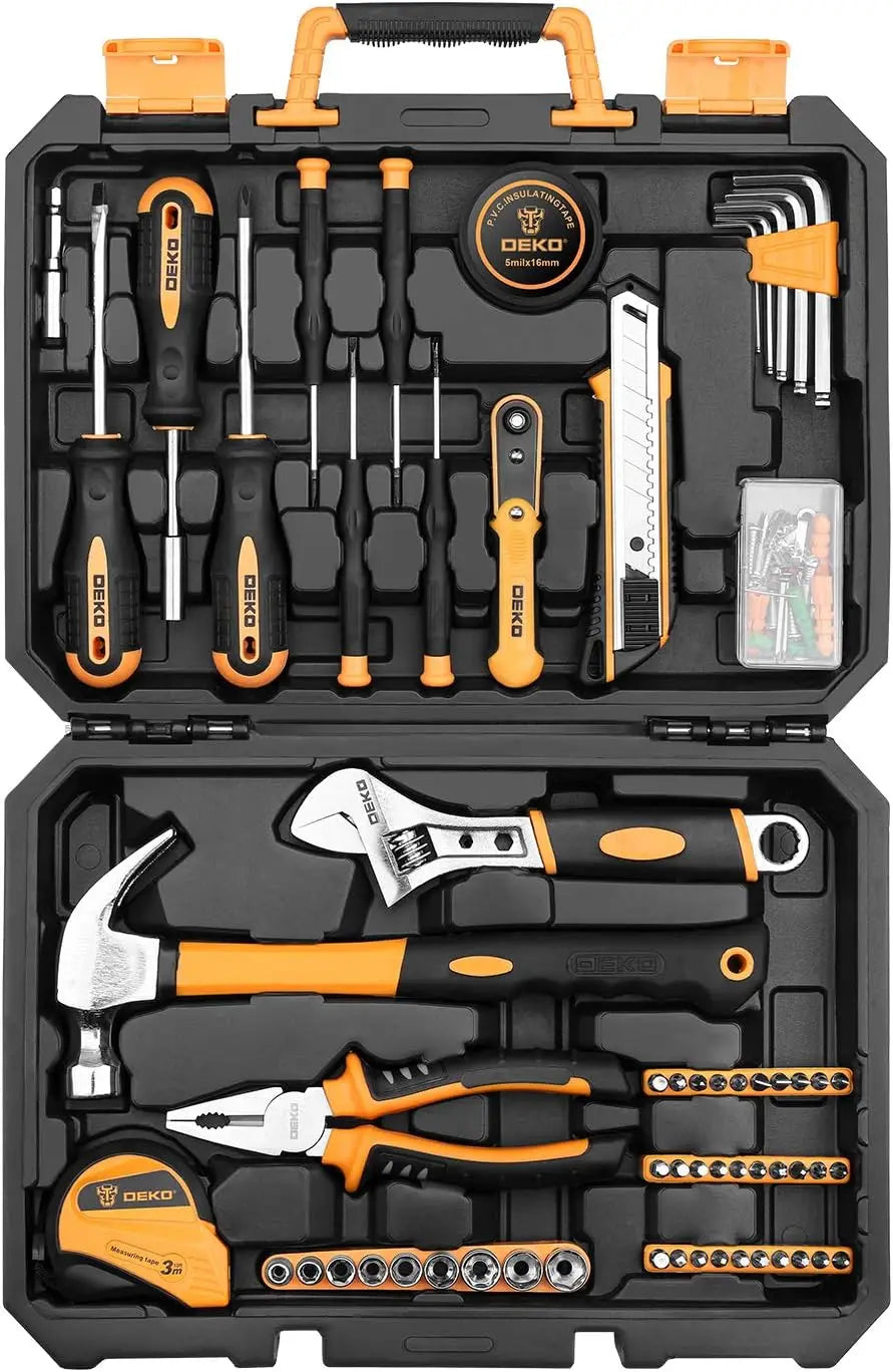 Maletín de Herramientas DEKO 100 Piezas – Kit Completo de Reparación para el Hogar con Caja