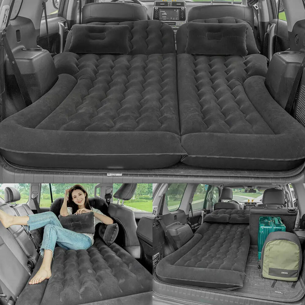 Cama Inflable para Coche con Bomba y Almohada – Colchón Hinchable Plegable Universal para Asiento Trasero, Cojín Flocado Portátil para Viajes