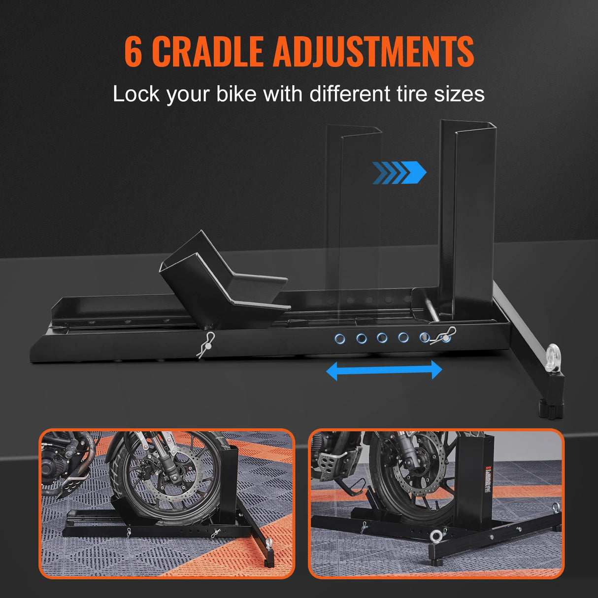 Soporte para Rueda Delantera de Motocicleta SucceBuy 1800 lb – Caballete Vertical de Acero Ajustable, Estabilizador de Moto para Garaje y Transporte