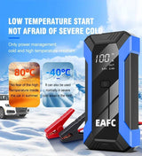 Arrancador de Batería Coche 1200A 12V EAFC | Power Bank 20000mAh con Carga Inalámbrica, LED SOS y Martillo de Emergencia