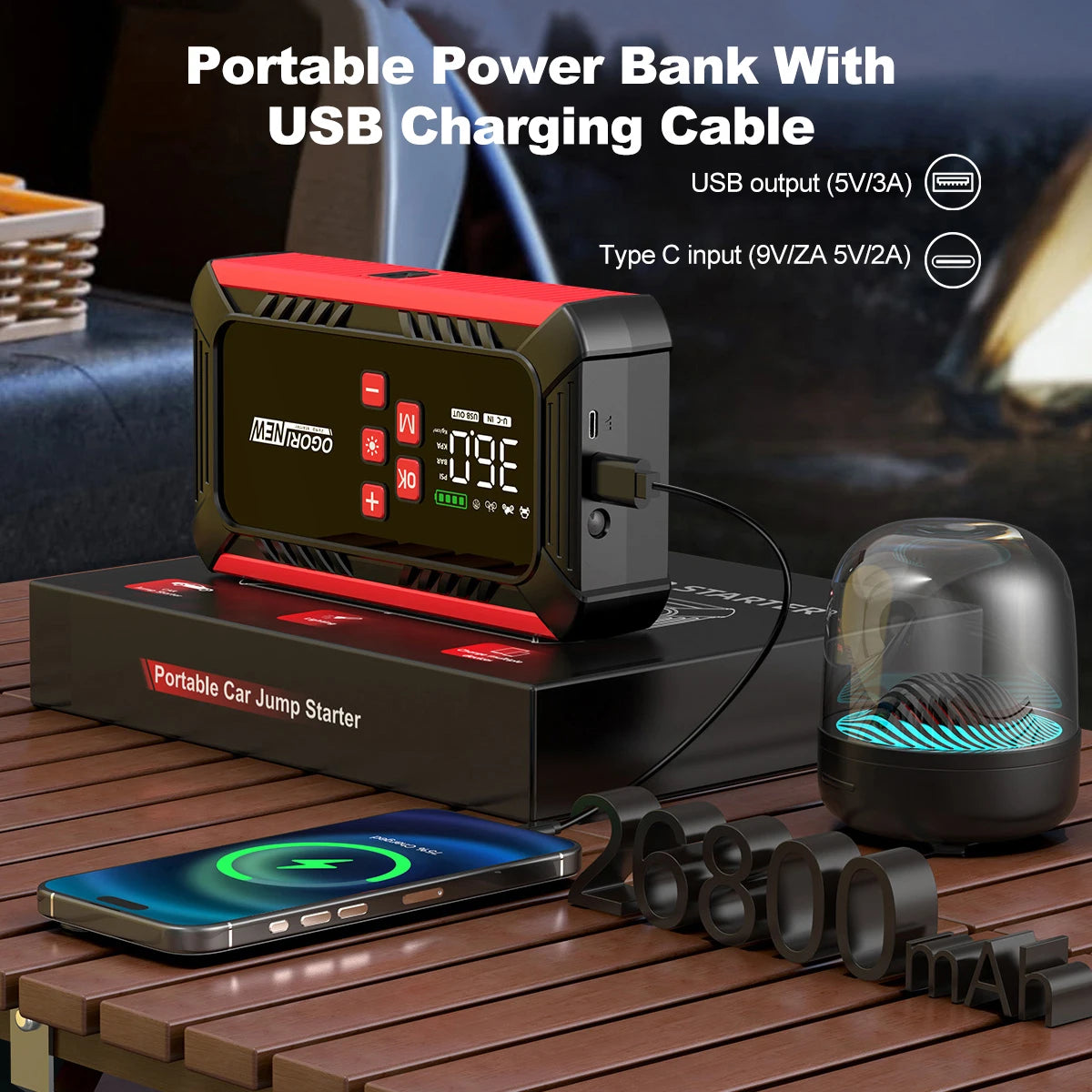 Arrancador de Coche 8000/9000A con Compresor 150 PSI – Booster Batería Portátil para Gasolina y Diésel