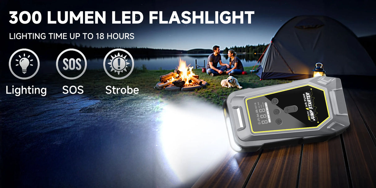 GKFLY 4 en 1 Arrancador de Coche 7000A con Compresor 150 PSI – Power Bank y Bomba Digital 12V