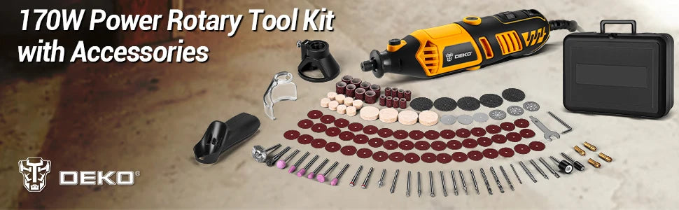 DEKO Kit de Herramientas Rotativas Eléctricas – Mini Multiherramienta para Madera y Metal (Amoladora y Perforadora)