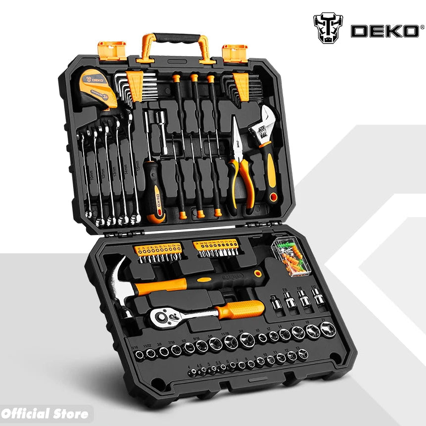 Maletín de Herramientas DEKO DKMT128/DKMT196 – Kit Completo de Bricolaje y Reparación con Caja