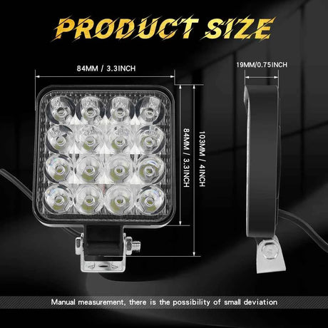 Faro LED 48W Universal 12V-48V para Coche, SUV y 4x4 – Luz Antiniebla Off-Road Cuadrada con Modo Flash y Alta Potencia