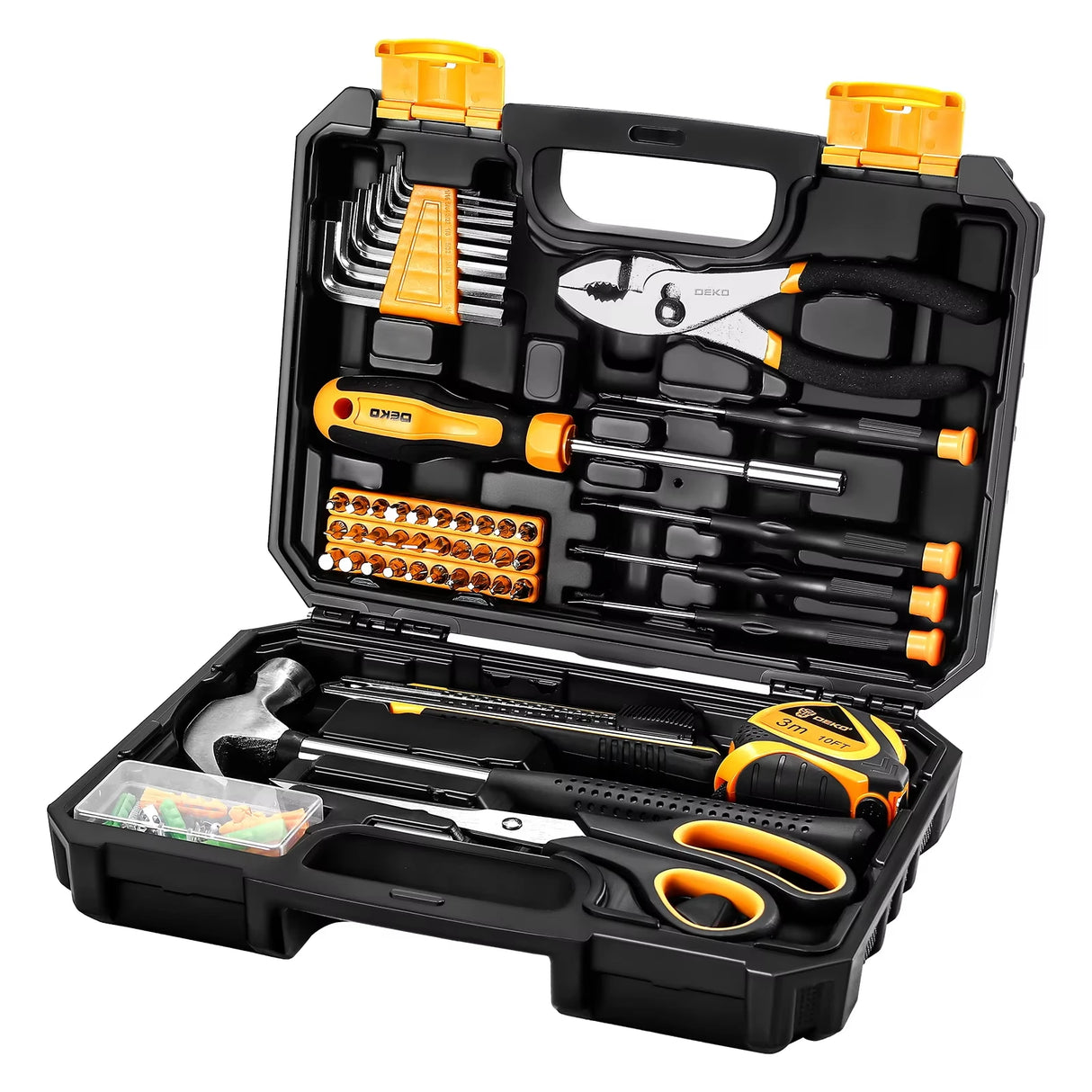 DEKO Kit de herramientas manuales de 50 piezas, material CR-V y S2 para reparación profesional de automóviles Juego de llaves de tubo de trinquete con casquillo