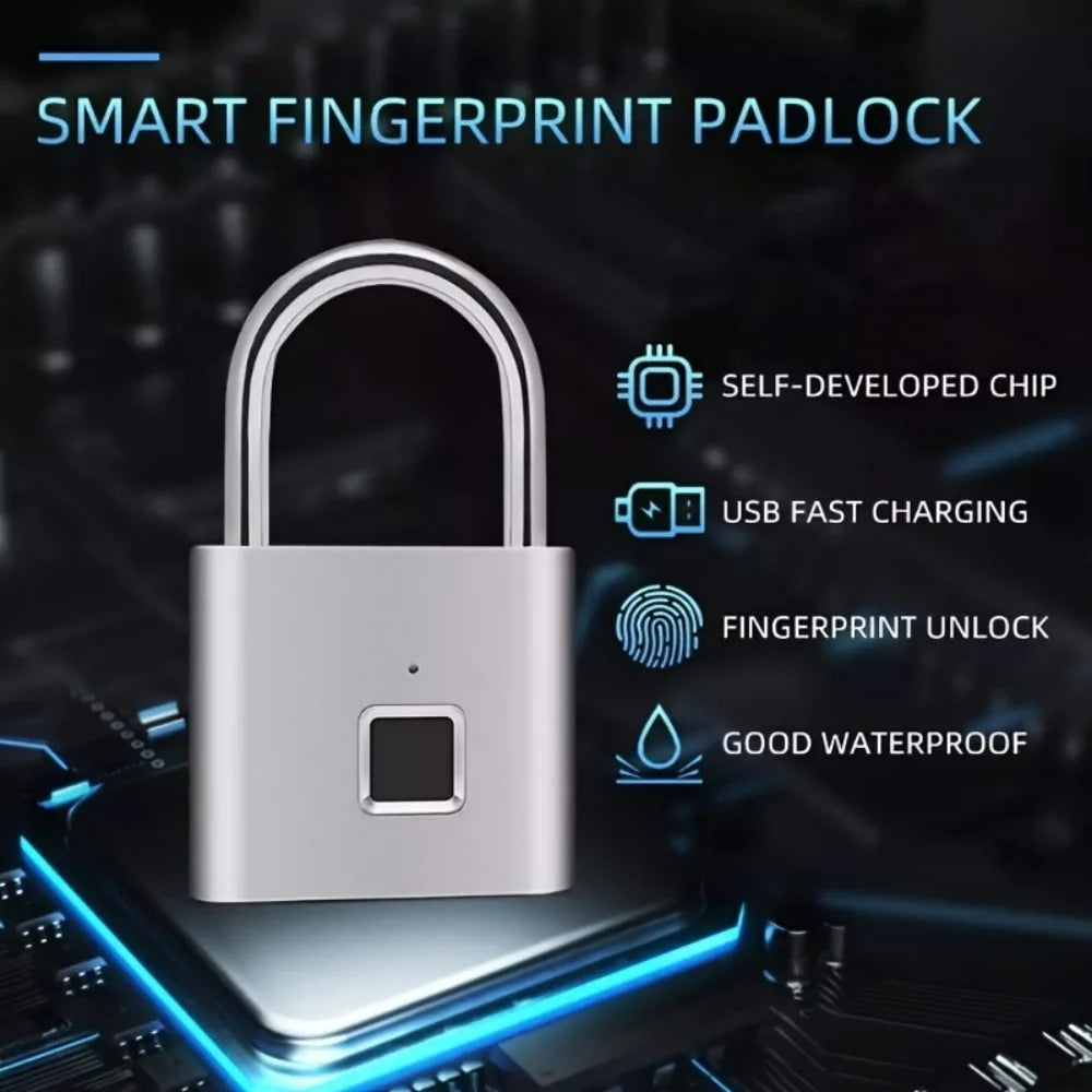 Candado Inteligente con Huella Dactilar USB – Impermeable IPX, Desbloqueo Rápido 0.3s, Candado Portátil Antirrobo de Zinc