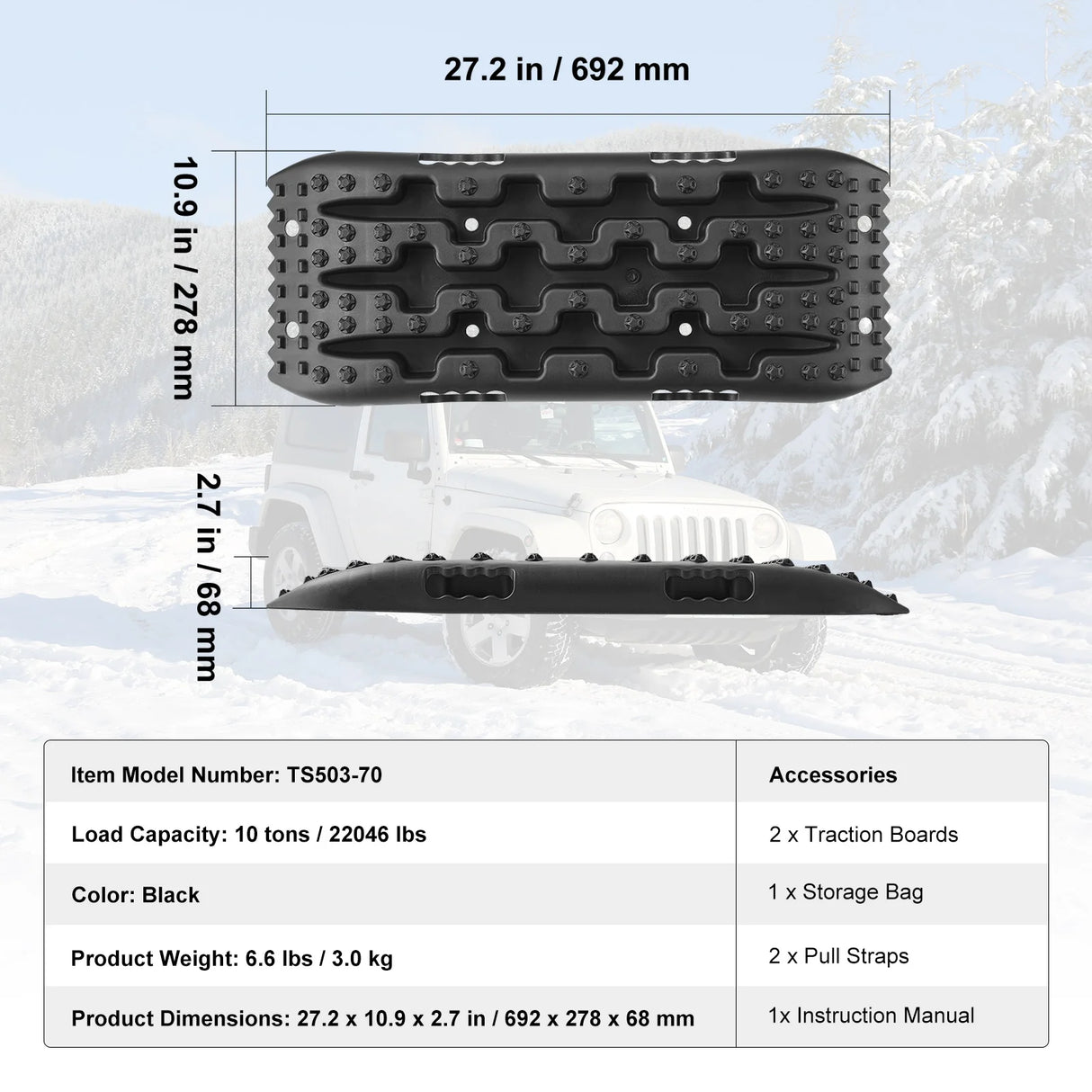 SucceBuy Placas de tracción de 10 toneladas con placas de recuperación de material PP para camioneta de vehículos todoterreno SUV RV par esteras de tracción de neumáticos