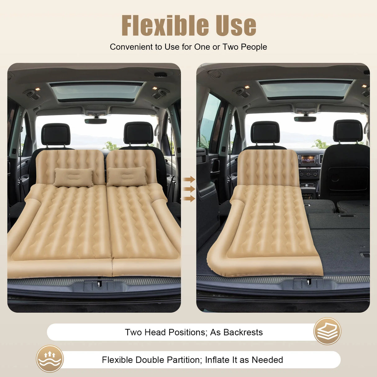 Cama Inflable para Coche con Bomba y Almohada – Colchón Hinchable Plegable Universal para Asiento Trasero, Cojín Flocado Portátil para Viajes
