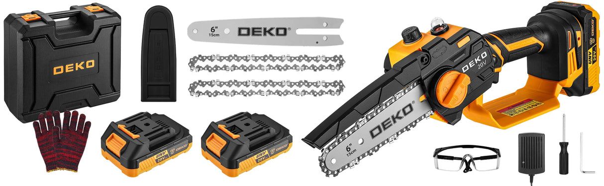 Mini Motosierra Inalámbrica DEKO 550W 6” – Sierra Portátil a Batería para Corte de Madera y Árboles