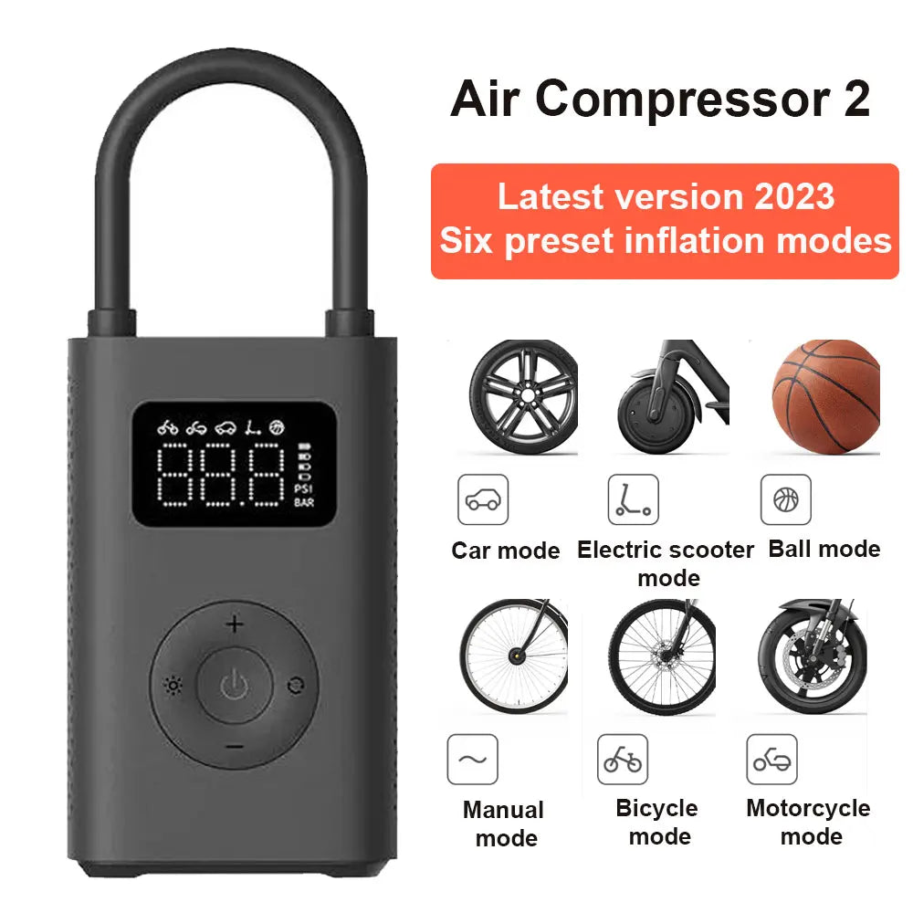 Compresor de aire portátil Xiaomi Mijia 2 / 2D / 2 Pro inflador eléctrico digital con detección de presión para neumáticos coche moto bicicleta