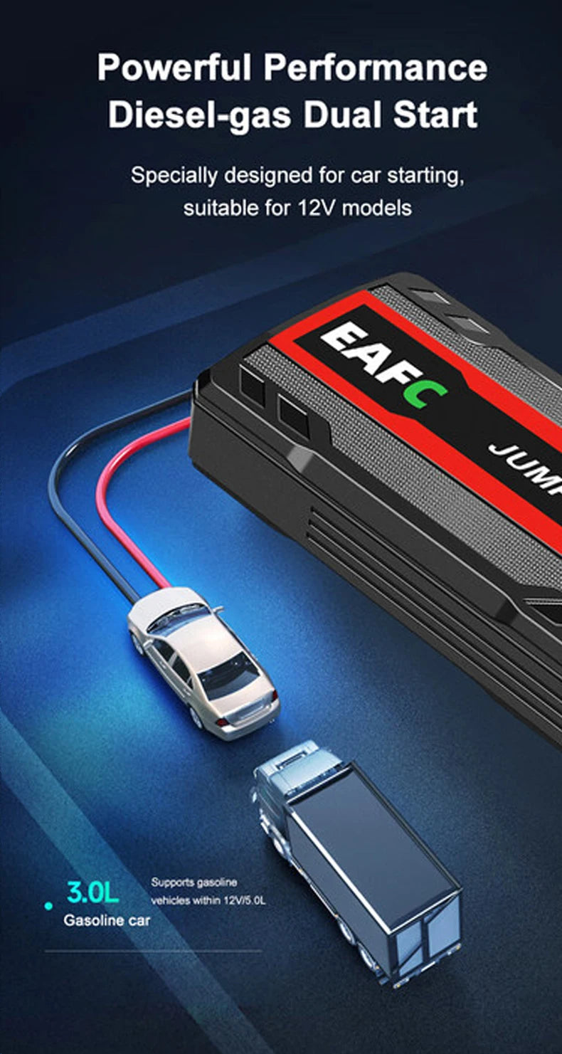 Arrancador de Batería de Coche 600A 12V con USB, Luz LED y SOS