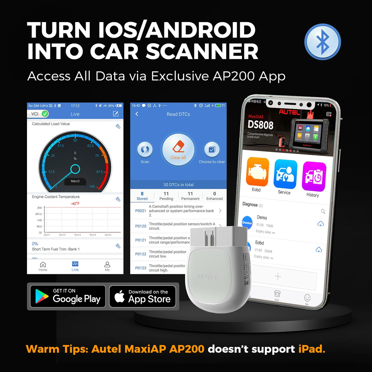 Autel MaxiAP AP200 Escáner OBD2 Bluetooth – Diagnóstico Completo de Todo el Sistema, TPMS y EPB para Coche