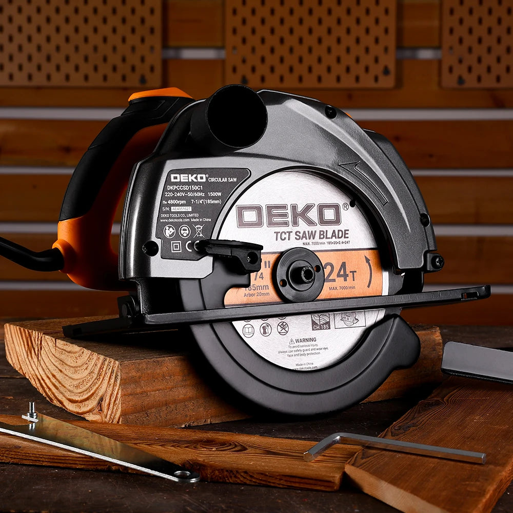 Sierra circular eléctrica serie DEKO DKCS, cortadora multifuncional de 185mm, herramienta eléctrica doméstica de 1500W con mango auxiliar
