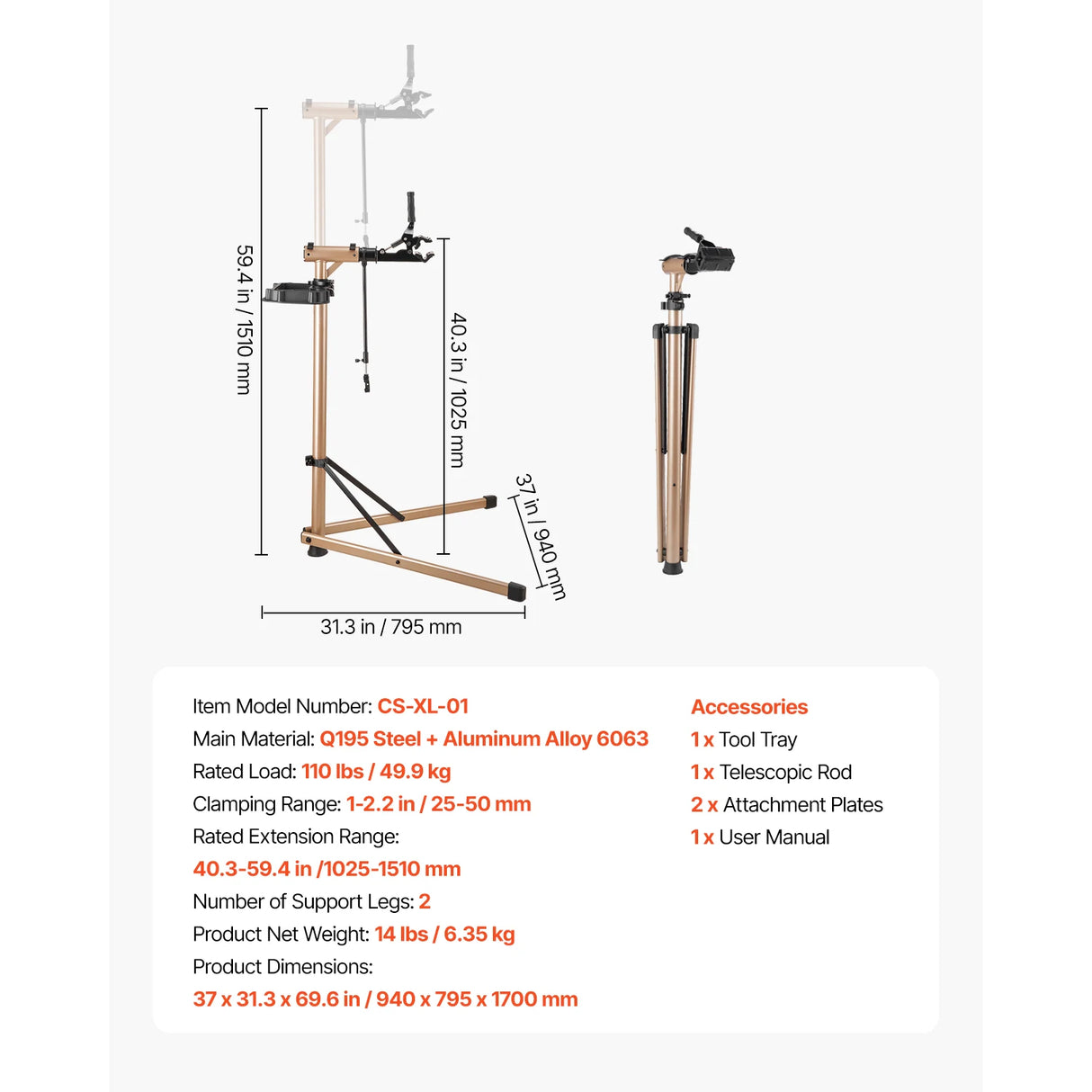 Soporte de Reparación de Bicicletas SucceBuy Plegable – Caballete de Trabajo Ajustable Alta Resistencia (30-50 kg), Soporte de Mantenimiento para MTB y Bicicleta de Carretera