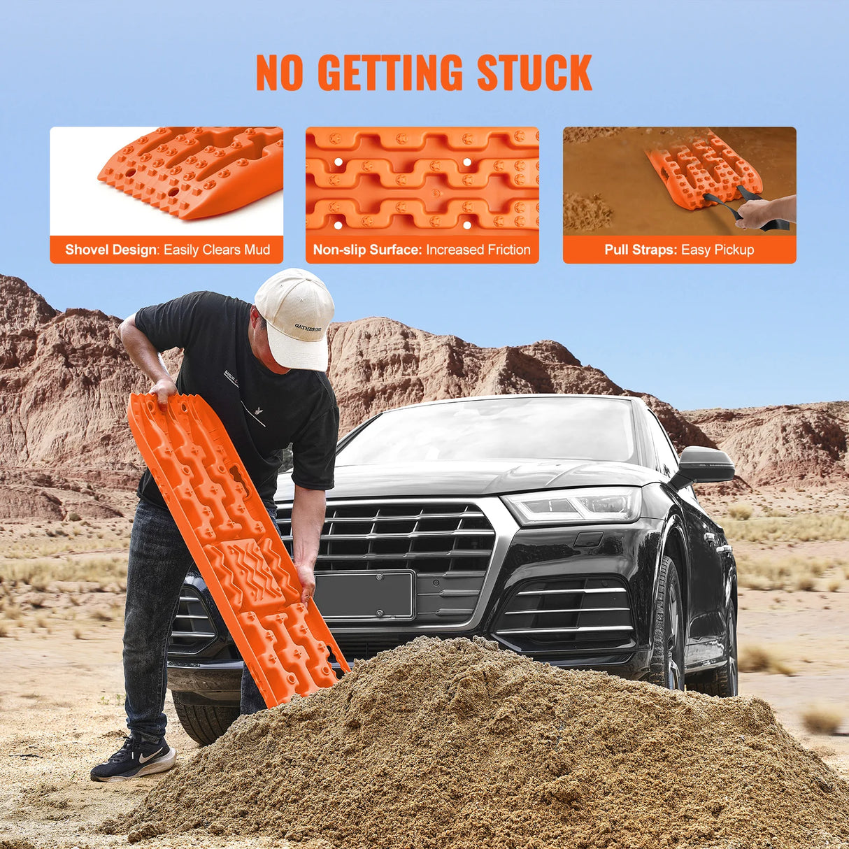 SucceBuy Placas de tracción de 10 toneladas con placas de recuperación de material PP para camioneta de vehículos todoterreno SUV RV par esteras de tracción de neumáticos