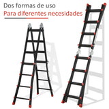 HOMCOM Escalera Telescópica de Aluminio 4 m Escalera Plegable con 8 Peldaños