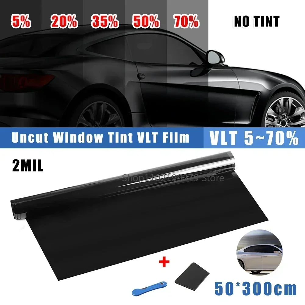 Lámina Tintada para Ventanas de Coche 50x300 cm – Negro 5%–70% VLT, Protección UV y Adhesivo Solar