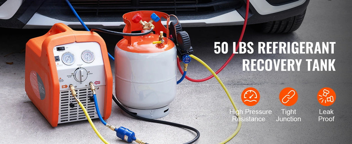 Tanque de Recuperación de Refrigerante SucceBuy 50 LBS – Cilindro Portátil 400 PSI con Válvula en Y para Líquido/Vapor, Compatible R22 y R134A