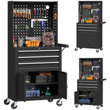 Carro de Herramientas HOMCOM con 3 Cajones y Panel Pegboard – Organizador de Taller con Ruedas Negro