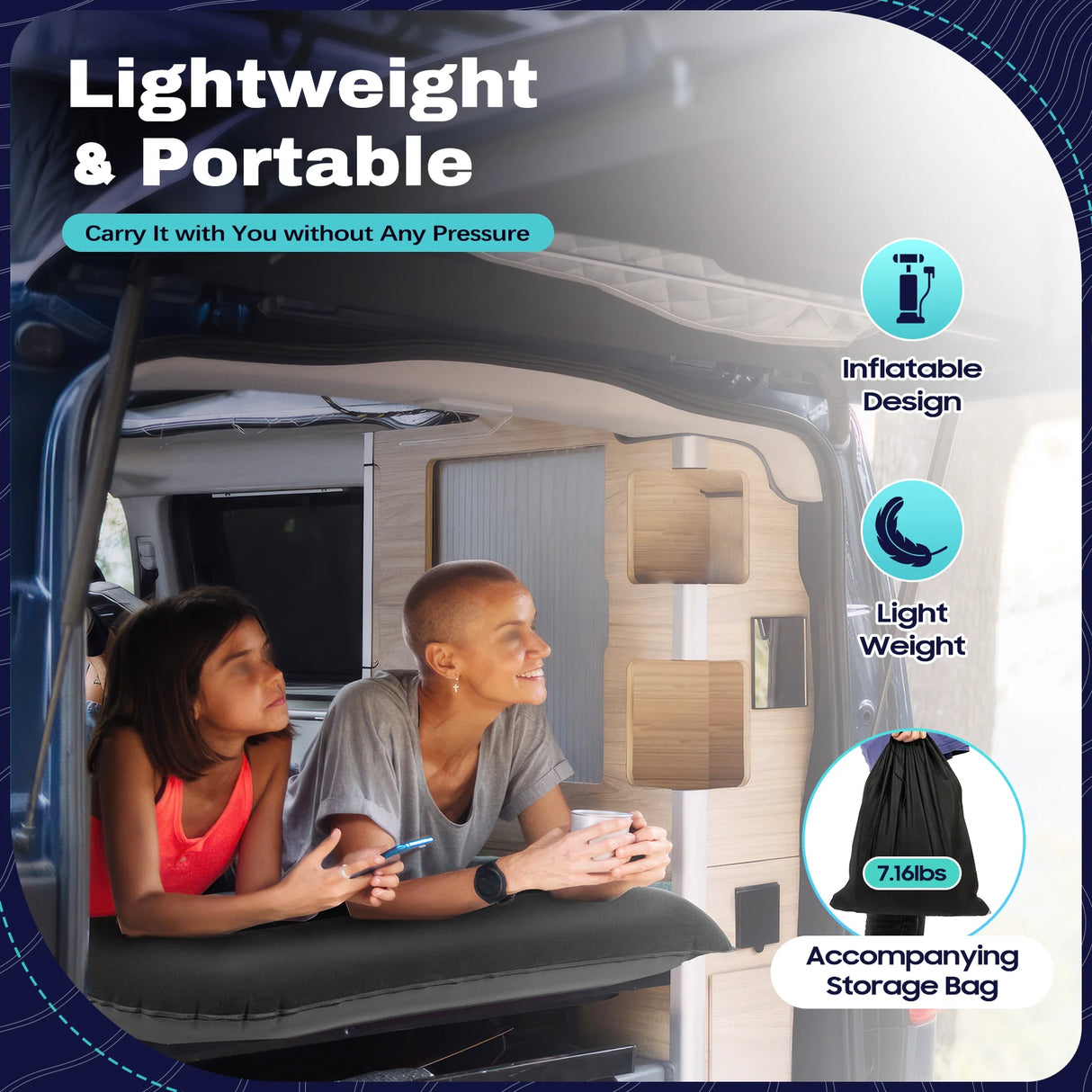 Cama Inflable para Coche con Bomba y Almohada – Colchón Hinchable Plegable Universal para Asiento Trasero, Cojín Flocado Portátil para Viajes