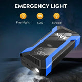 Arrancador de Batería Coche 1200A 12V EAFC | Power Bank 20000mAh con Carga Inalámbrica, LED SOS y Martillo de Emergencia