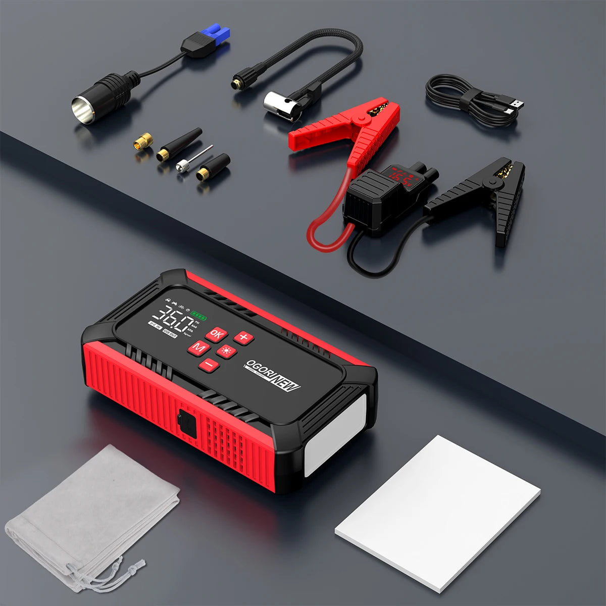 Arrancador de Coche 8000/9000A con Compresor 150 PSI – Booster Batería Portátil para Gasolina y Diésel