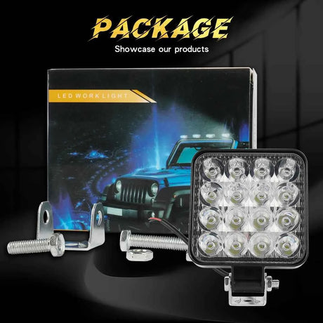 Faro LED 48W Universal 12V-48V para Coche, SUV y 4x4 – Luz Antiniebla Off-Road Cuadrada con Modo Flash y Alta Potencia