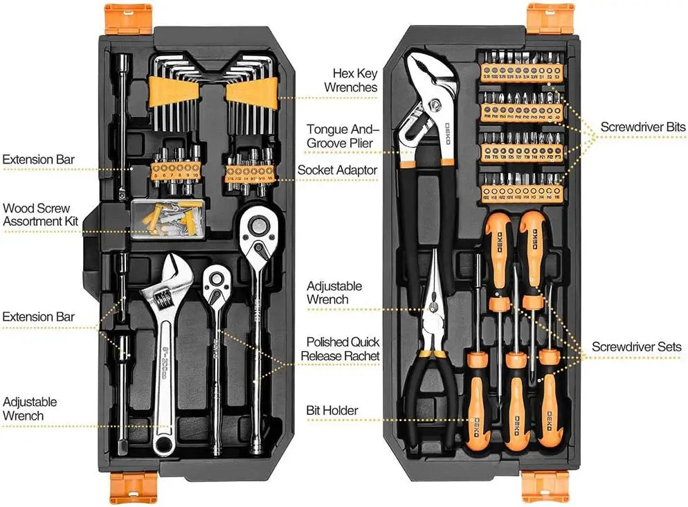 DEKO DKMT192 Juego de Herramientas Mecánicas 192 Piezas – Kit Completo de Llaves de Tubo con Estuche para Reparación de Automóviles y Bricolaje