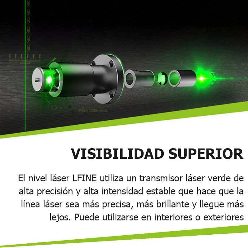 Nivel Láser Verde 4D 16 Líneas con Soporte y Mando a Distancia – Nivelador Automático Horizontal y Vertical, Alta Precisión para Construcción