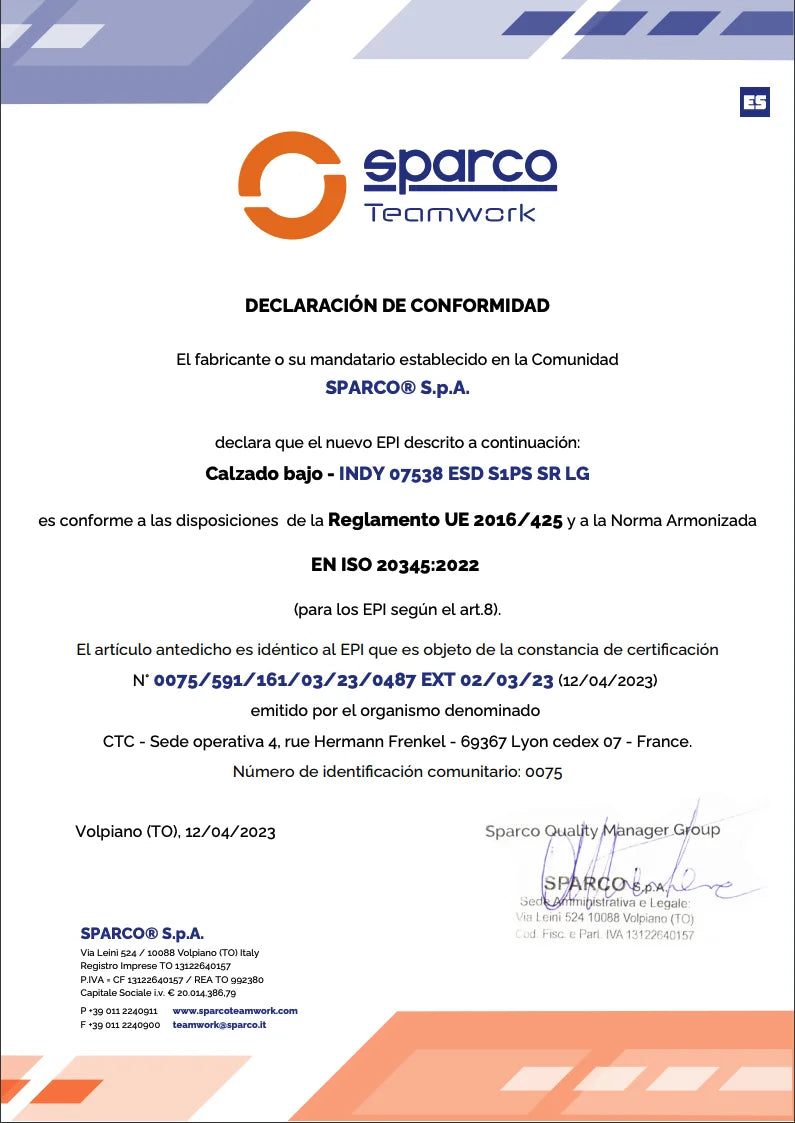 Zapatillas de Seguridad Sparco Indy S1PS ESD SR LG – Transpirables, Cómodas y Antideslizantes
