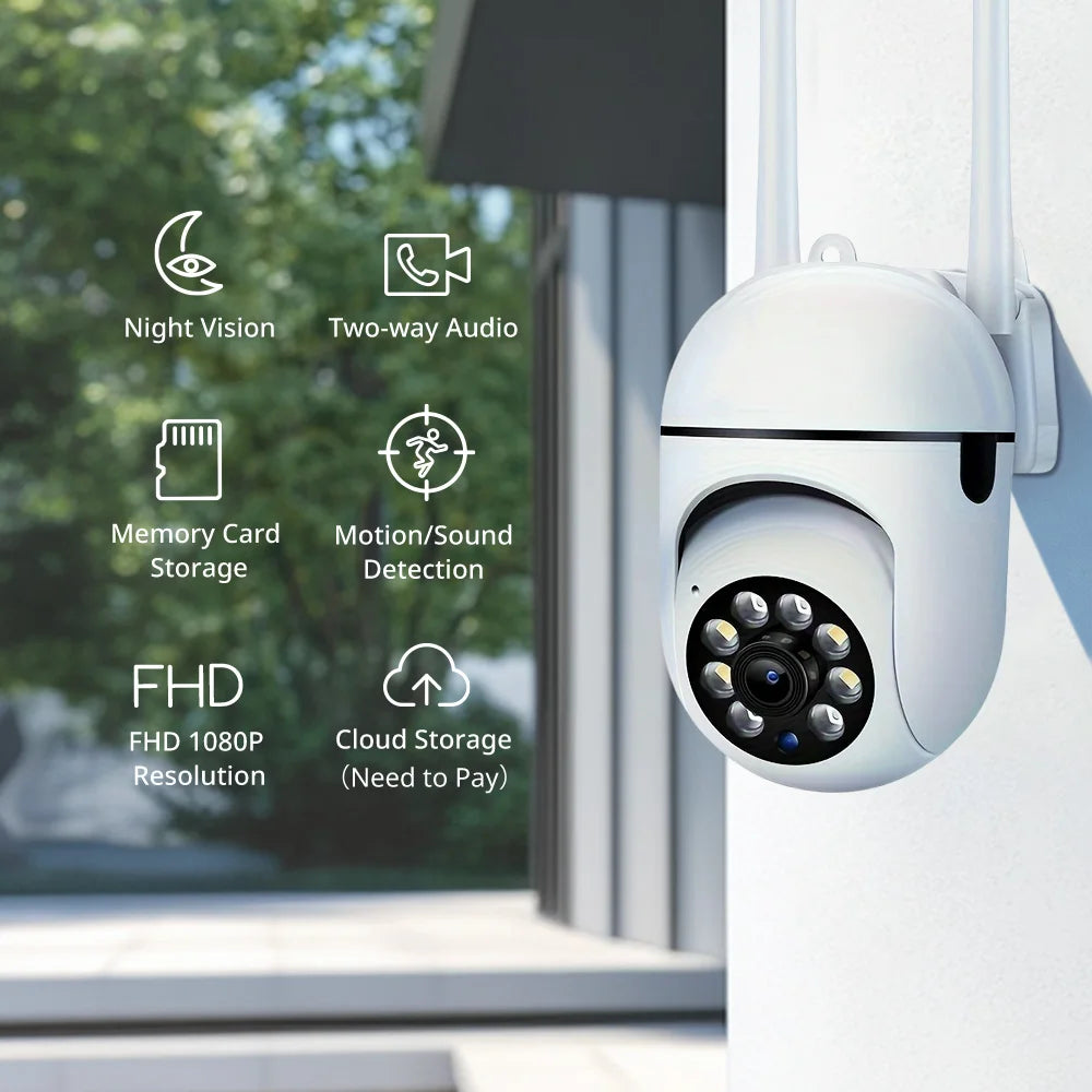 Cámara de seguridad WiFi inalámbrica 1080P HD Ease Life 2 unidades con visión nocturna en color, audio bidireccional y rotación 360° Pan/Tilt/Zoom para interior y exterior
