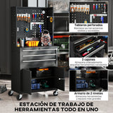 Carro de Herramientas HOMCOM con 3 Cajones y Panel Pegboard – Organizador de Taller con Ruedas Negro