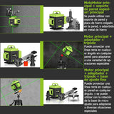 Nivel Láser Verde 4D 16 Líneas con Soporte y Mando a Distancia – Nivelador Automático Horizontal y Vertical, Alta Precisión para Construcción