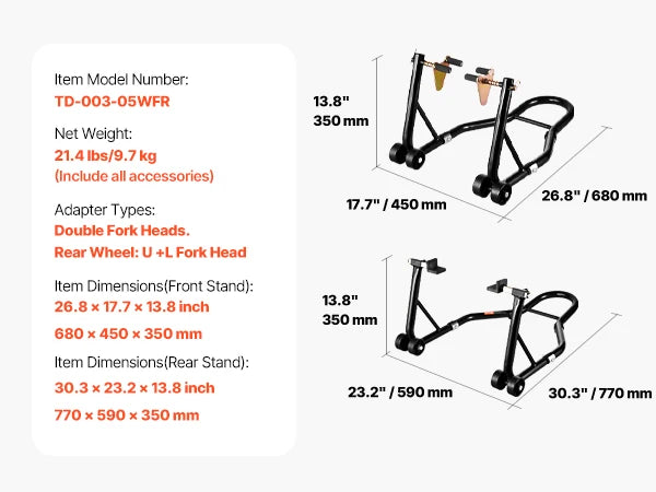 Soporte Elevador para Motocicleta SucceBuy 850 lb – Caballete Delantero y Trasero con Horquilla Doble y Soporte Basculante