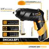 Destornillador Eléctrico Inalámbrico DEKO DKCS3.6O1 – Batería Recargable con Mango Giratorio y Luz LED