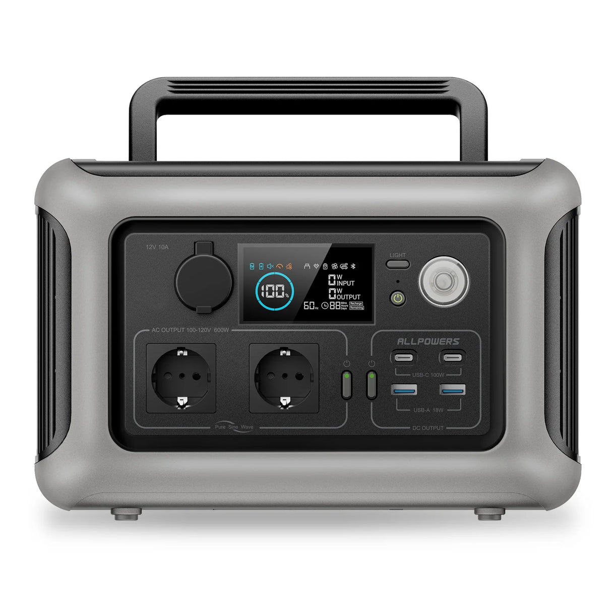 Estación de energía portátil ALLPOWERS R600 299Wh LiFePO4 con 2 salidas AC 600W (1200W pico) generador portátil para camping, autocaravana y hogar